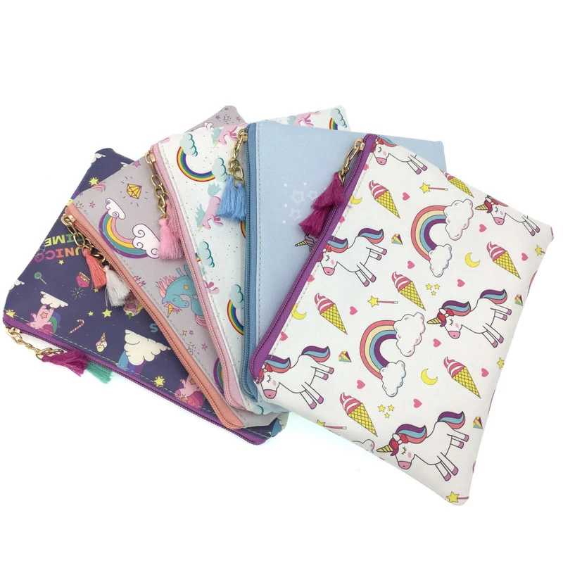 

PU Leather Cartoon Unicorn Series Large Capacity Tassel Wallet Cosmetic Bag Purses for Women