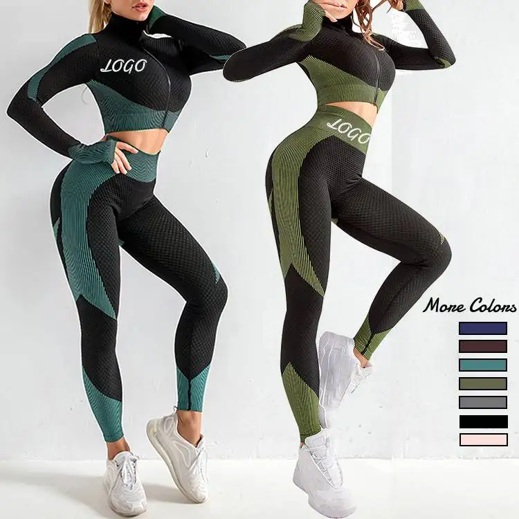 

Autumn Winter New Tight-Fitting Breathable Seamless Yoga Set Sports Wear Custom Logo Fitness Yoga Sport Leggings Woman, As show