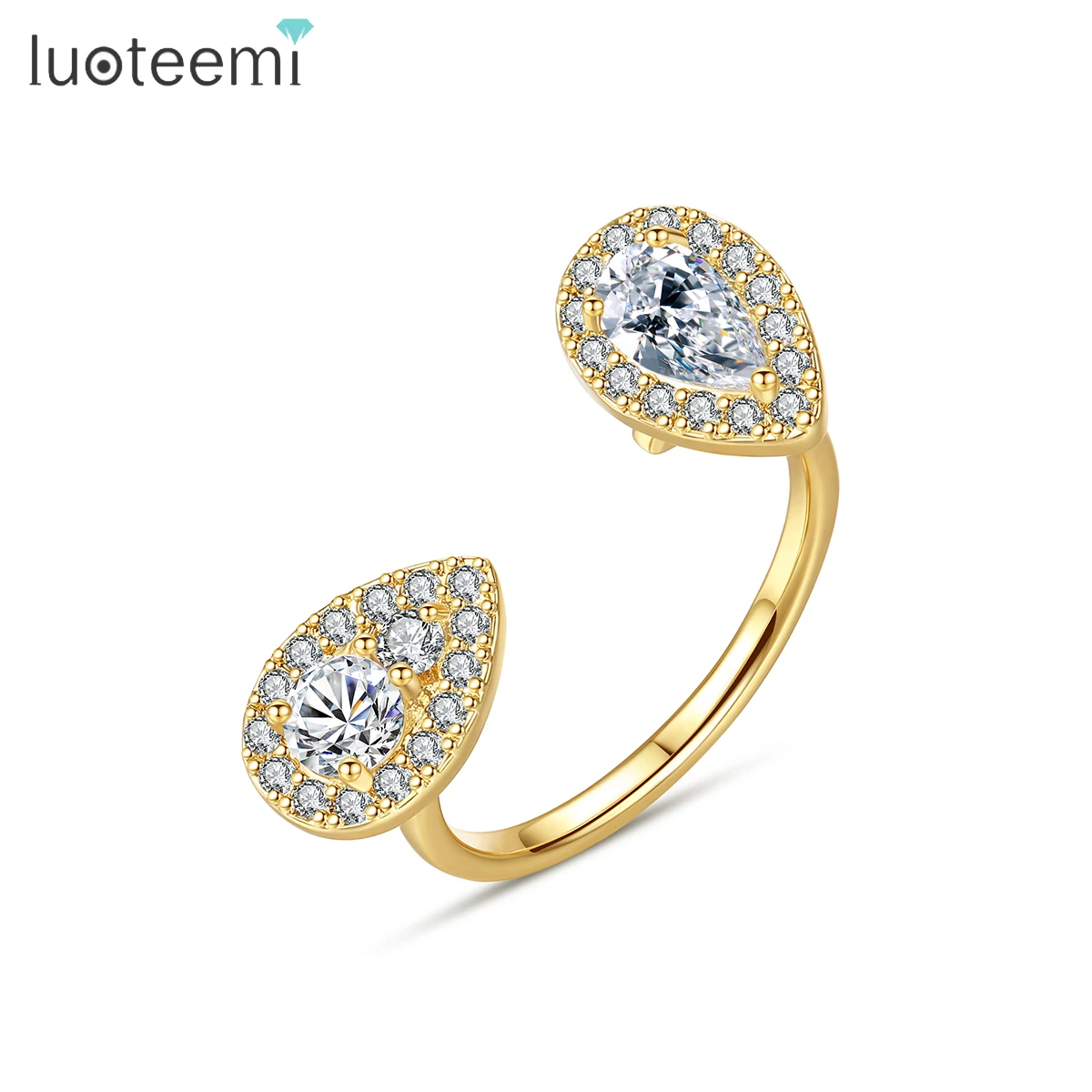 

LUOTEEMI Woman Copper Jewelry Sizer Designed Korean Lady Diamond Engagement Iced Out Bling Adjustable Ring