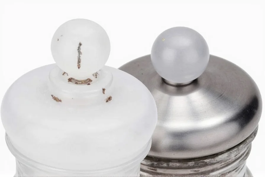 Close-up view of silicone salt stopper inserted in salt shaker showing moisture barrier mechanism