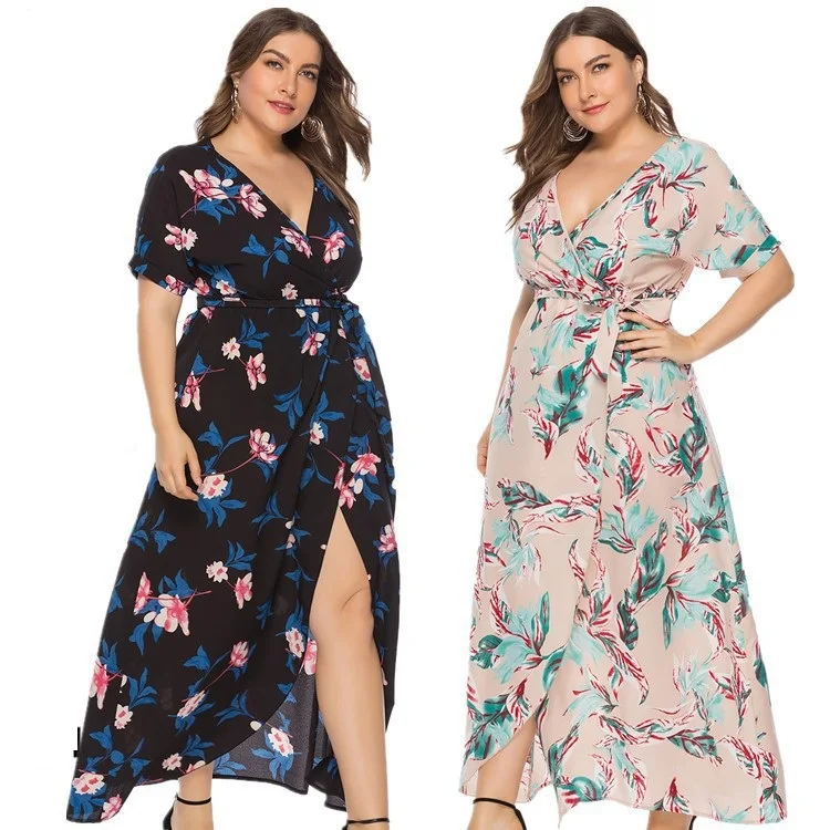 

2021 oem asian ladies wholesale custom logo summer plus size womens 5xl 6xl plus print alined sizes sunday dresse dresses, Customized color