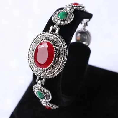 

Vintage Oval Ruby Ladies Alloy Bracelet Color Resin Plated Rose Gold Jewellery