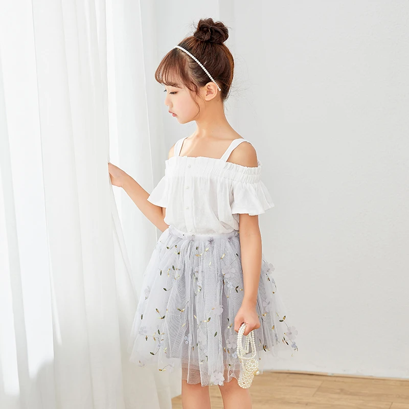 

2021 Summer New Girls Casual Mesh Skirt Kid High Waist Elastic Tulle Skirt