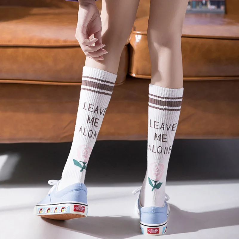 

New Design Top Quality Young Girl Lady Novelty Long Socks Rib knit Letter Mid Calf womens high socks 2021, Picture