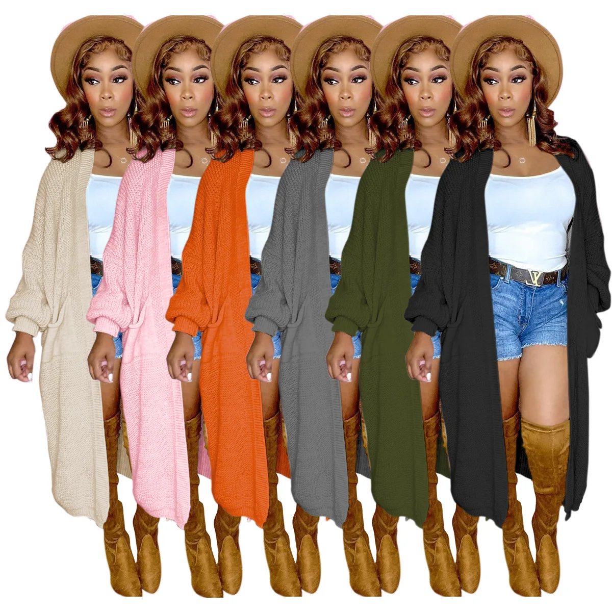 

2021 New Arrivals Fashion Women Casual Long Sleeve Pockets Loose Solid Knitted Cardigan Coat, Picture show