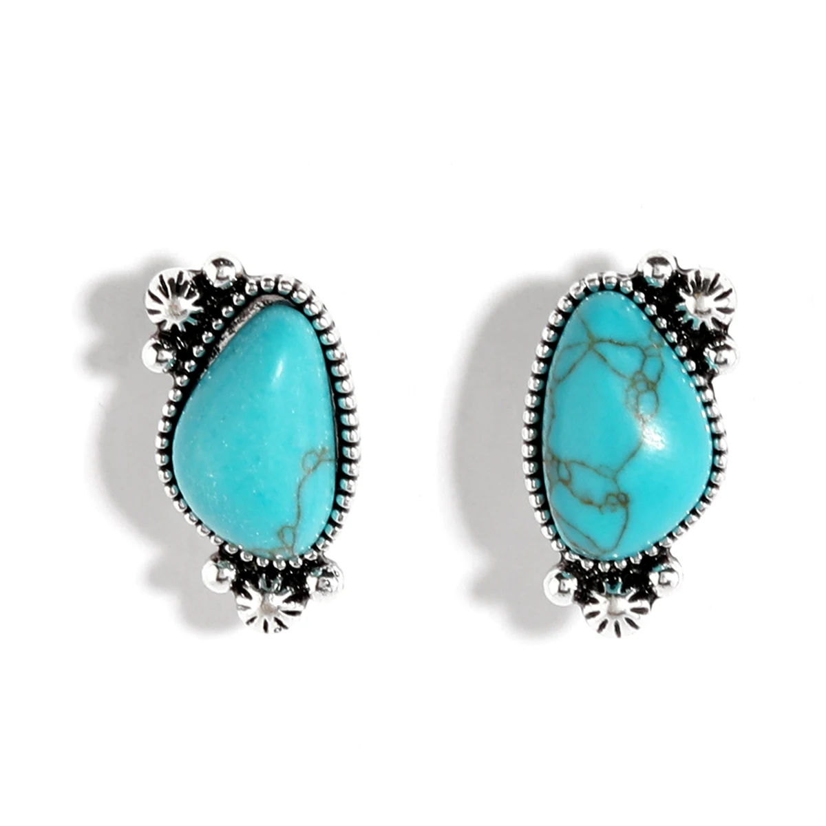 

Hotsale Trendy Vintage Geometric oval turquoise stud earrings wholesale western earrings bulk