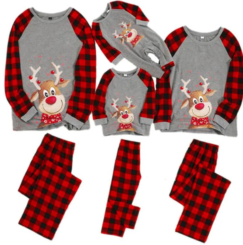 

Matching Family Pajamas Sets Christmas PJ's with Letter and Plaid Printed Long Sleeve Tee and Bottom Loungewear womens, Dark blue