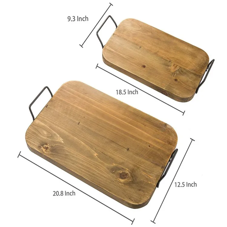 wooden tray with metal handles