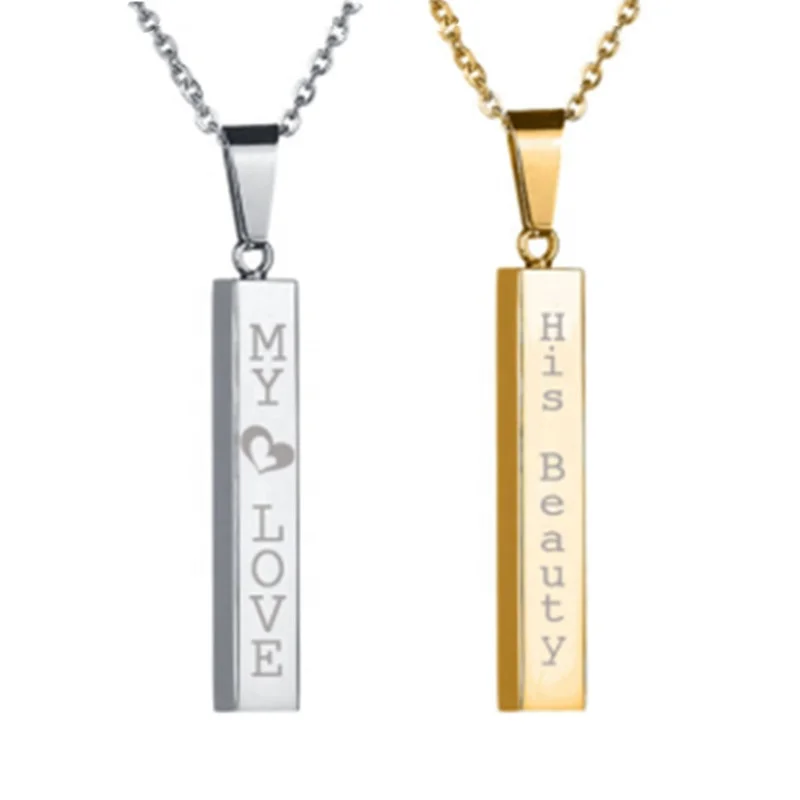 

Simple Rectangular Column Bar Name Necklace Personalised Customized Engraved Lovers Stainless Steel Necklace