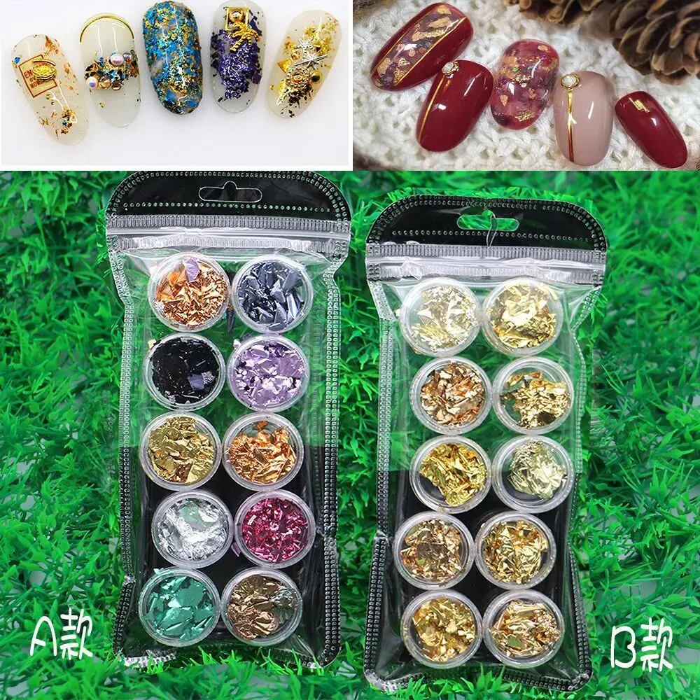 

Nail Foil Thin Gold/Silver/Colorful Paper Irregular Aluminum foil flakes nail art 3 D Glitter Gel Polish decals nail art M6-T67Y, More than 200 colors