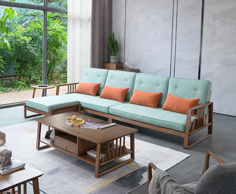 Traditional Chinese Style Wooden Living Room Sofa With Leathaire Fabric