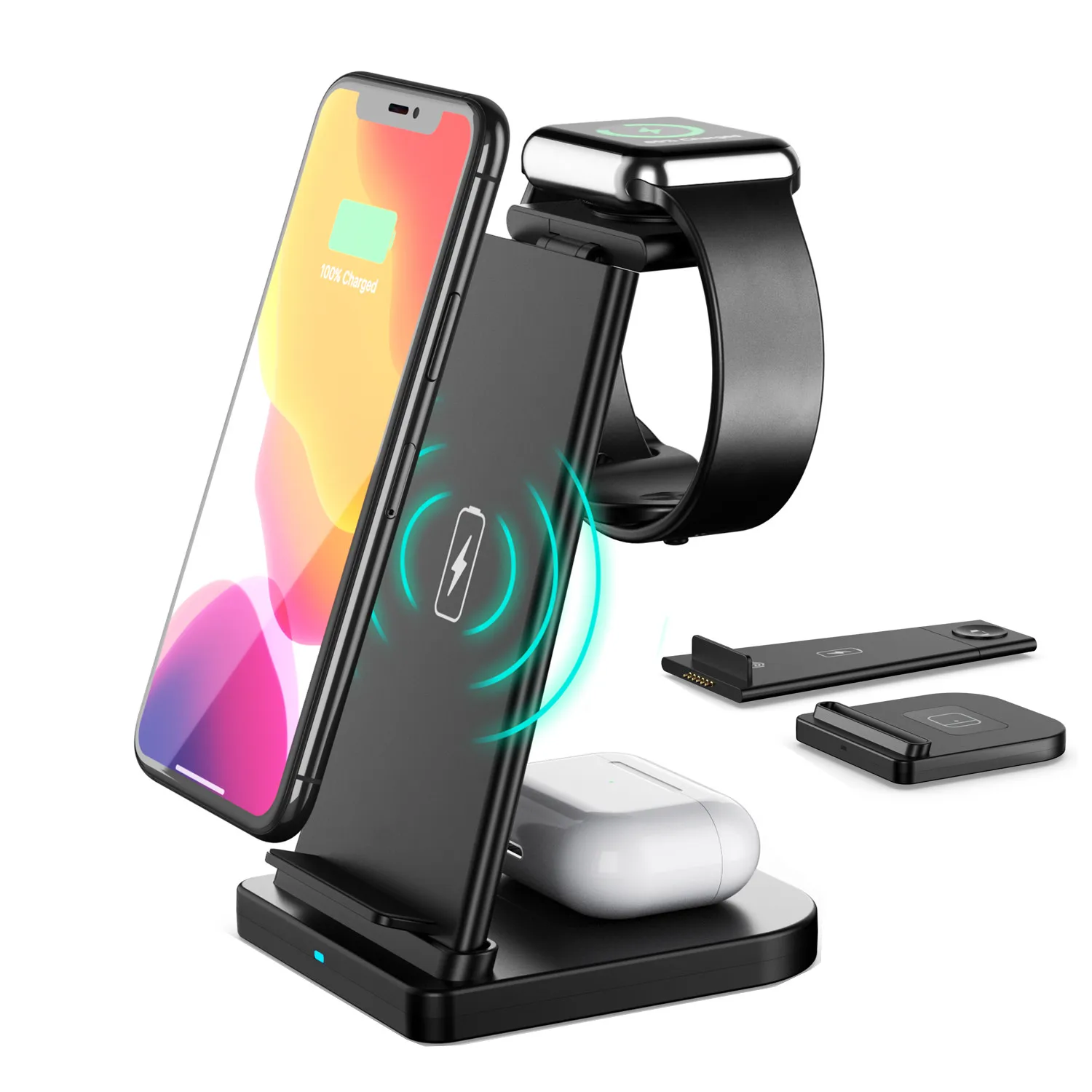 

QI 15W magnetic fast wireless phone charger 3 in 1 detachable wireless charger stand for iwatch for airpods