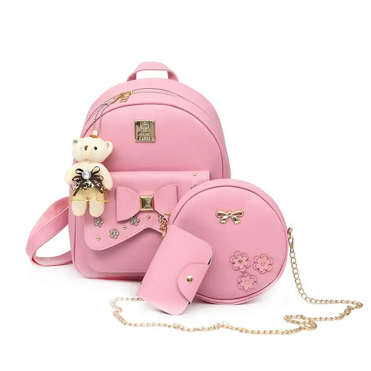 

Wholesale fashion Pu leather Handbags 3 Pieces Sets multifunction shoulder bags Ladies backpack school bags for girls mochilas, As picture