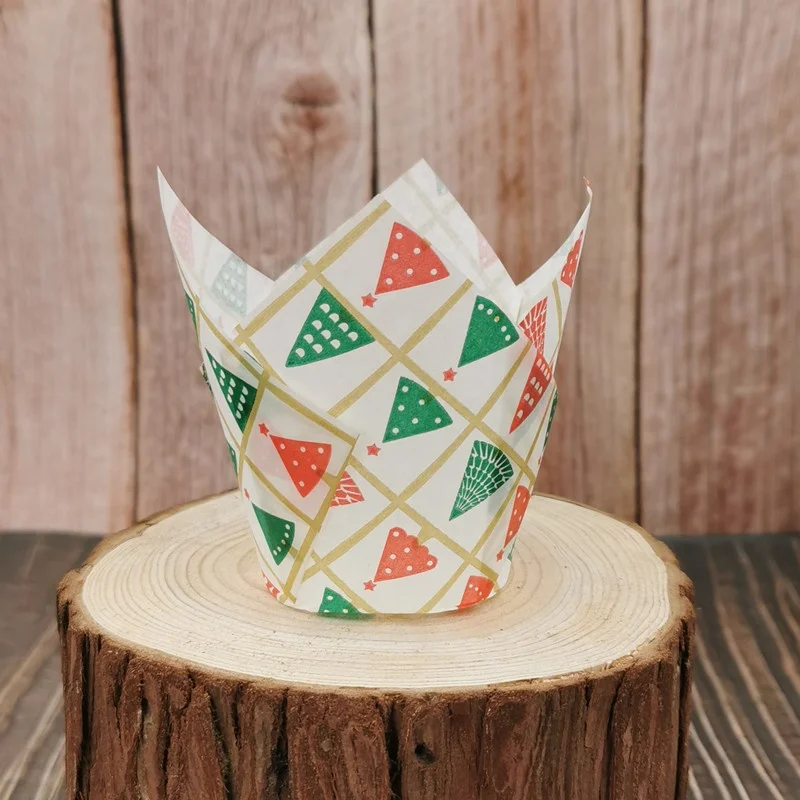 
Christmas Tulip Cupcake Liner Baking Cup- for Standard Size Cupcakes and Muffins Baking Liners for Christmas Celebration 