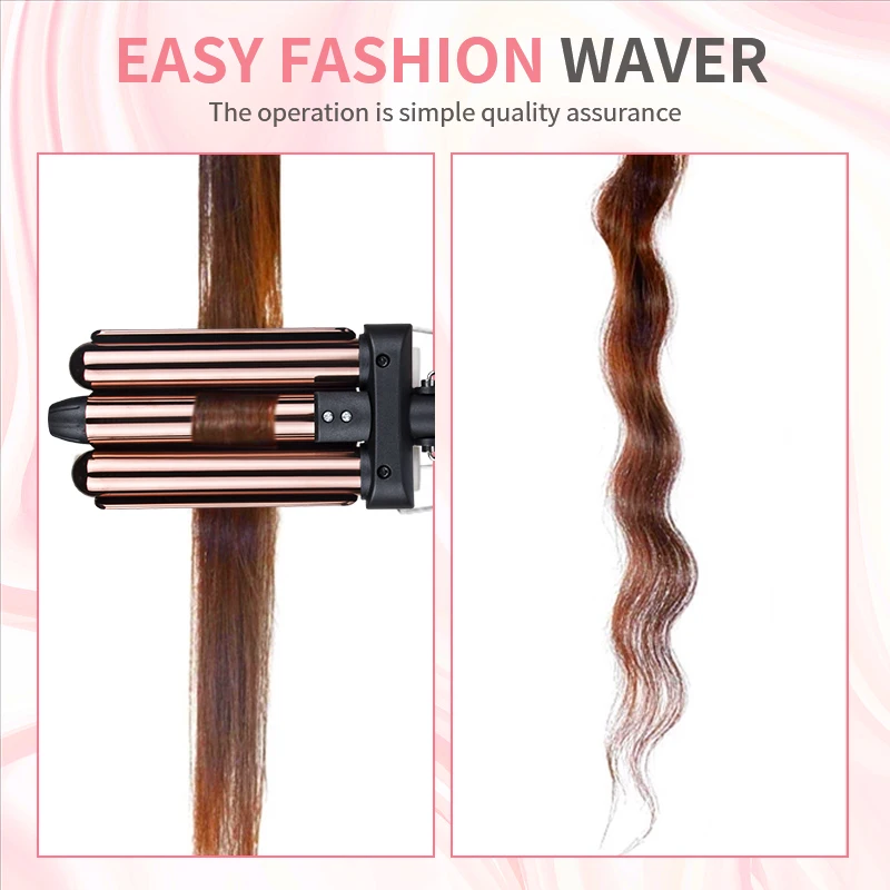Professional Crimper Rose Gold Mermaid Triple Hair Curling Wand Magic