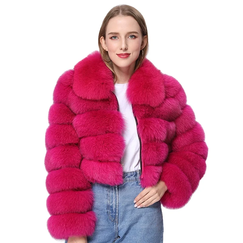 

Crop Top Sexy Real Fox Women Fur Coat With Zipper For Winter, Picture ,can custom
