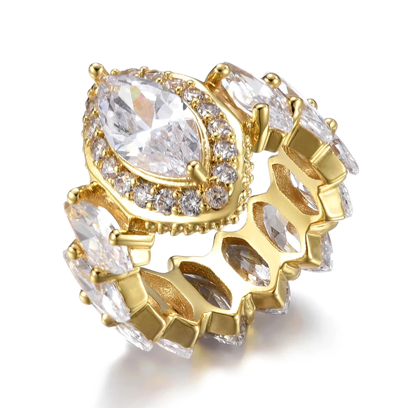 

MJ Jewelry Lovely Real Gold Plated Copper Full Of Ellipse Cubic Zircon Ice Out Ring, Silver,gold