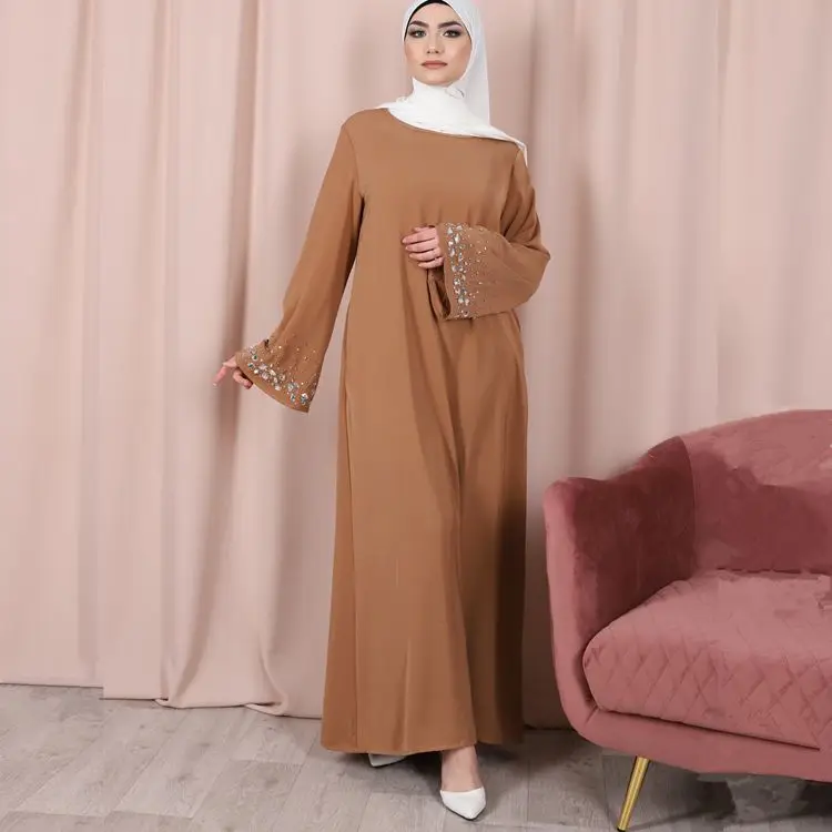 

Middle East Islamic Dubai Women's Beaded Dress Robe Hijab Muslim Dress Middle East Khimar Jilbab abaya Women Long Dress Muslim, As shown