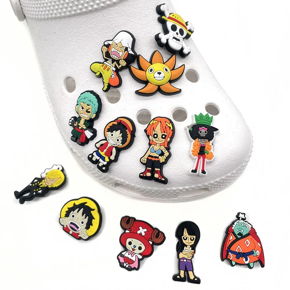 

100pcs+Demon Slayer Designer anime manga Cheap Custom One Piece New leaves Soft PVC Cartoon clog Shoe croc charms, As picture