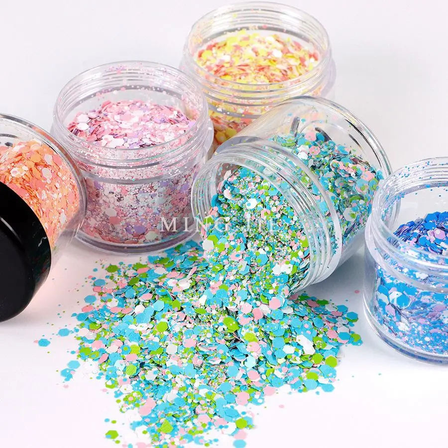 

Wholesale 1kg Non-Toxic Eco-friendly Polyester Glitter Solvent Resistant Epoxy Body Hair Nail Chunky Mixed Glitter