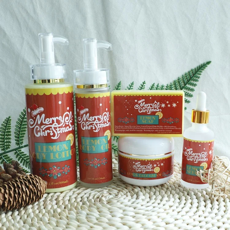

Private Label Natural Organic Lemon Skin Lightening Set Moisturizing Repair Serum Body Lotion Soap Whitening Face Cream