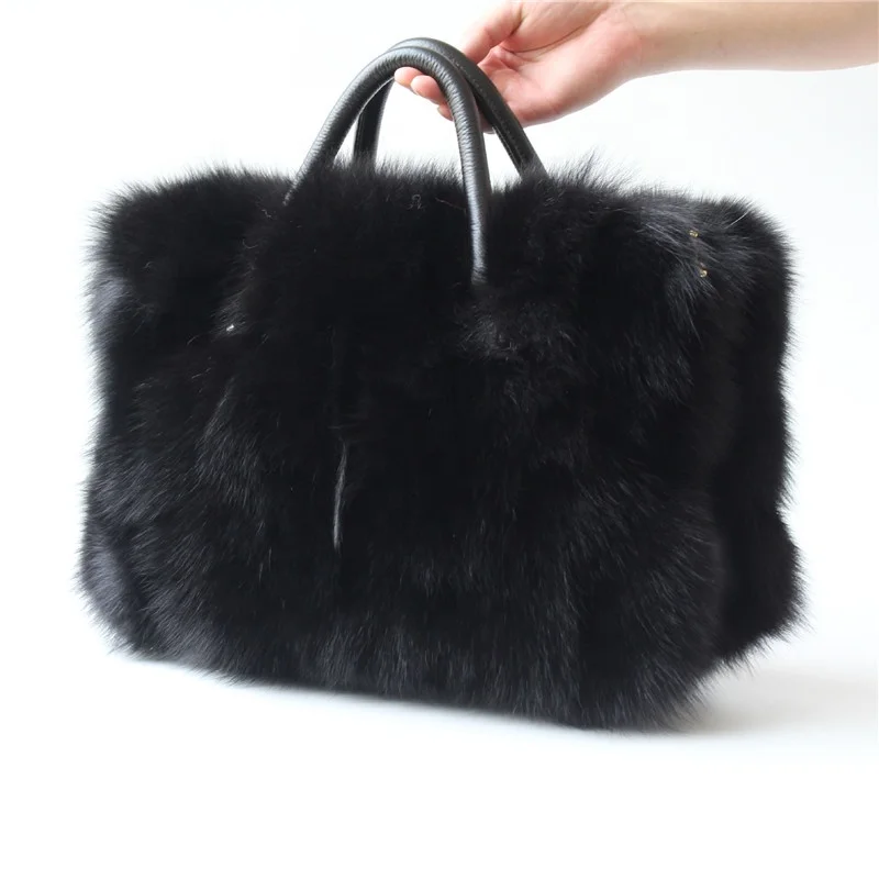 

ALICEFUR High quality latest design women fashion real fox fur tote bag for women, Custom colors