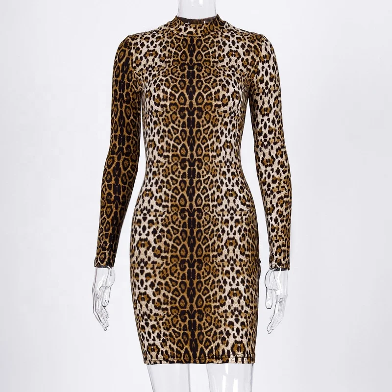 2020 Summer And Autumn New Leopard And Tiger Stripes Print Long Sleeve Mid-length Dress
