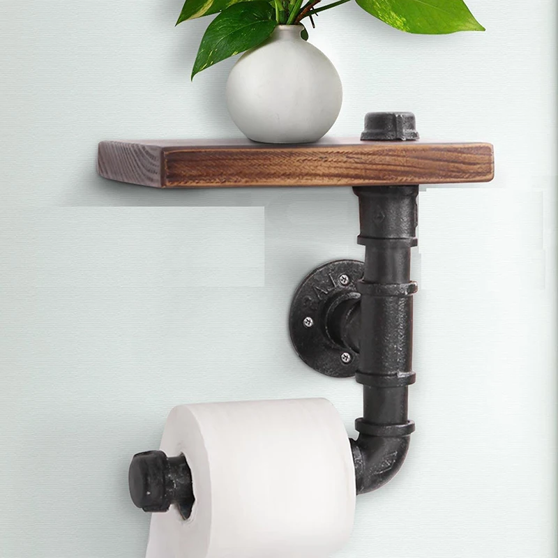Vintage Brass Wall Mounted Matt Black Toilet Paper Holder With Shelf Telephone Toilet Paper Roll Holder