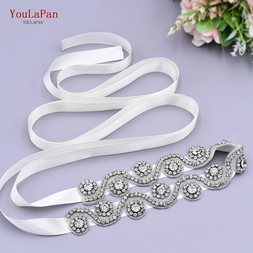 

YouLaPan S10 Popular Model Skirt Belt of Women's Decorative ,Clear Rhinestone Bride Dress Belt, Silver