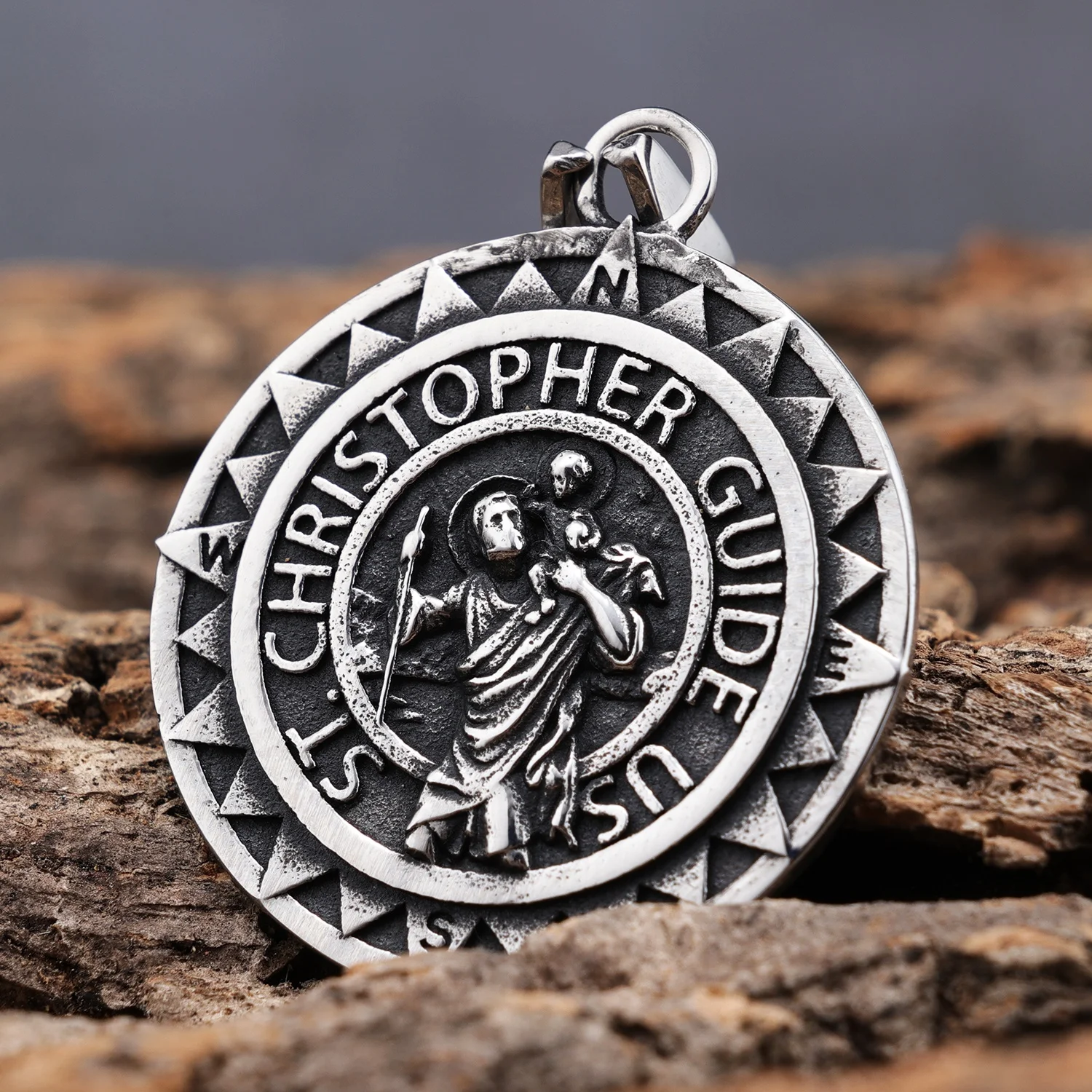 

Vintage Catholic Saint Christopher Pendants Stainless Steel Be my Guide Compss Necklace for Men Boy