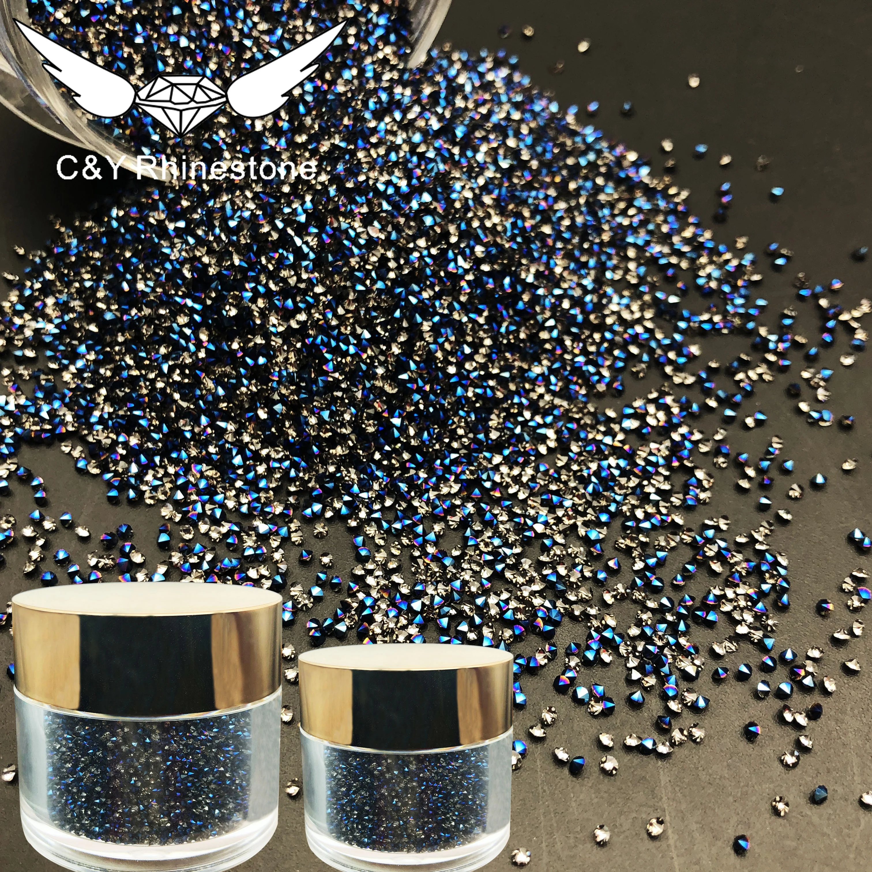 

CY Wholesale 5A Back Blue Color Pointback Round Rhinestone For Nail Art