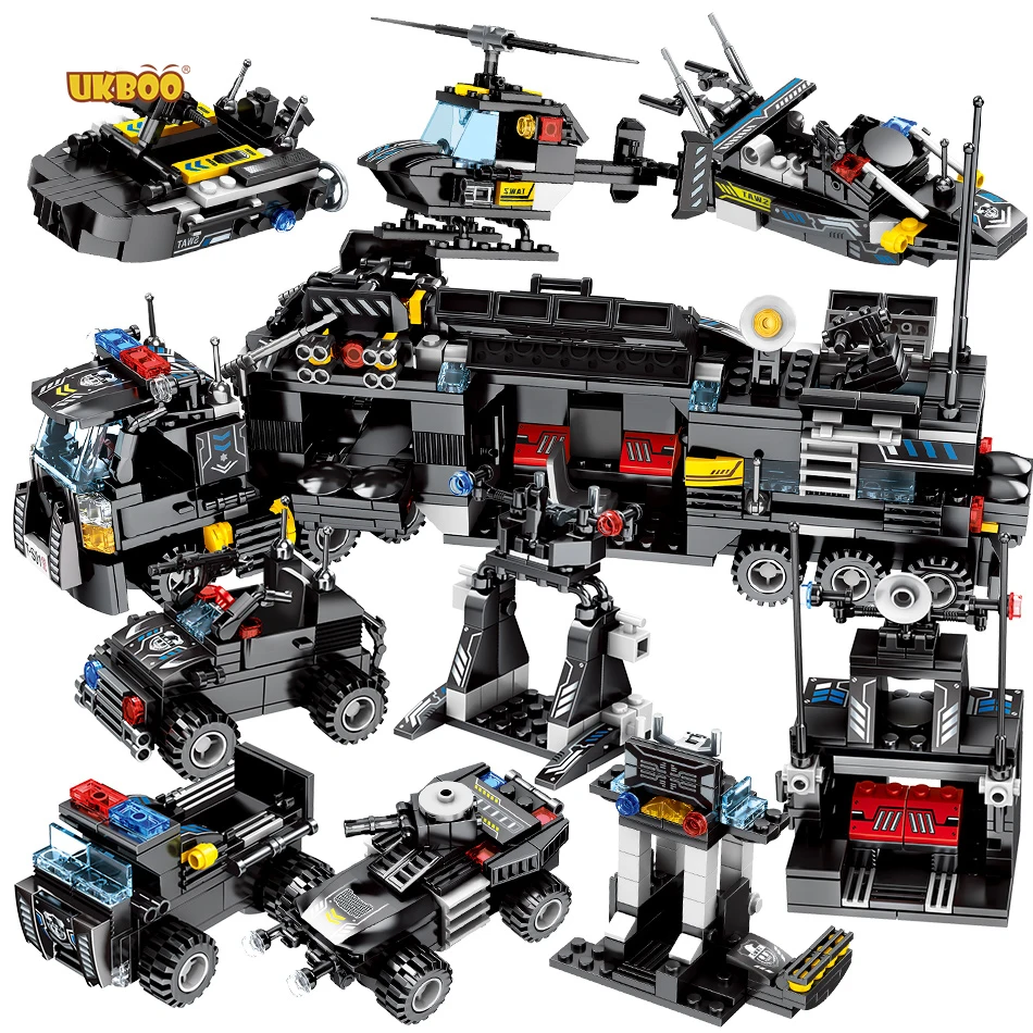 

Free Shipping UKBOO Special series 695 pcs 8 in 1 police team citys police swat sets with truck