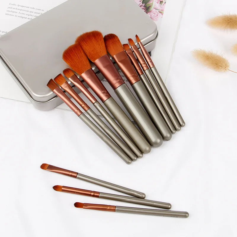 

Professional custom 12pc brush make up beauty tools soft synthetic fibre makeup brush kit with Tin