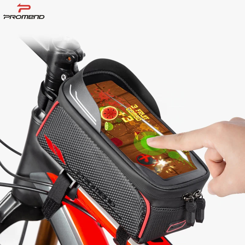 

2021 Promend New Bicycle Tube Bag Touch Screen Waterproof Frame Bag 6.5" Big Volume 3 Colors High end Bicycle Mobil bag