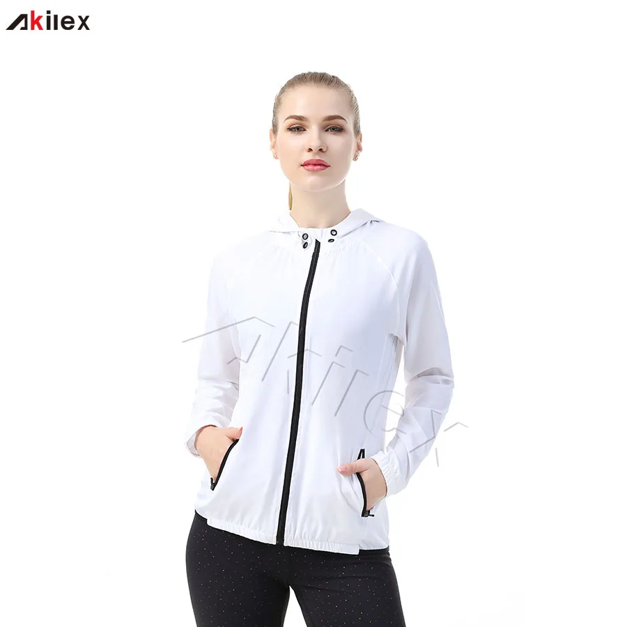 2020 Hot Selling High Quality Long Sleeve White Sports Zip Up Women