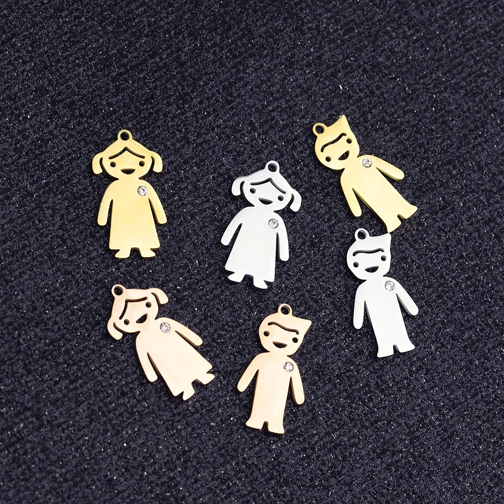 

14x25mm DIY Making One Diamond Stainless Steel Metal Family Member Boys Girls Brother Sister Accessories Jewelry Charm Pendant, Silver,gold,rose gold