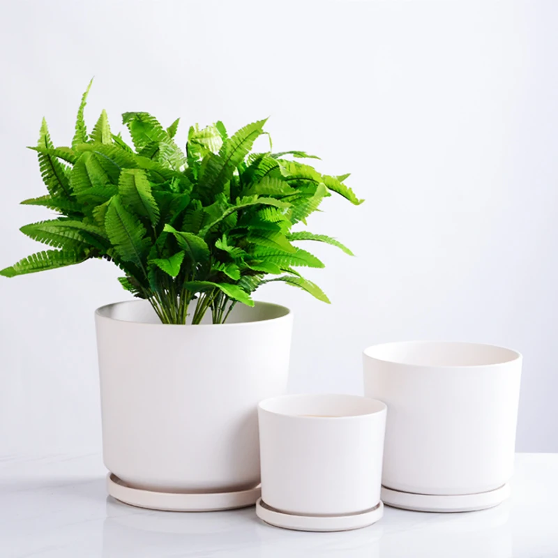 

3 Sets Cheap Ceramic Plant Pots White Blue and White Ceramic Small Pots for Plants Ceramic Pots with tray, White/ligntgrey/ivory/dark grey
