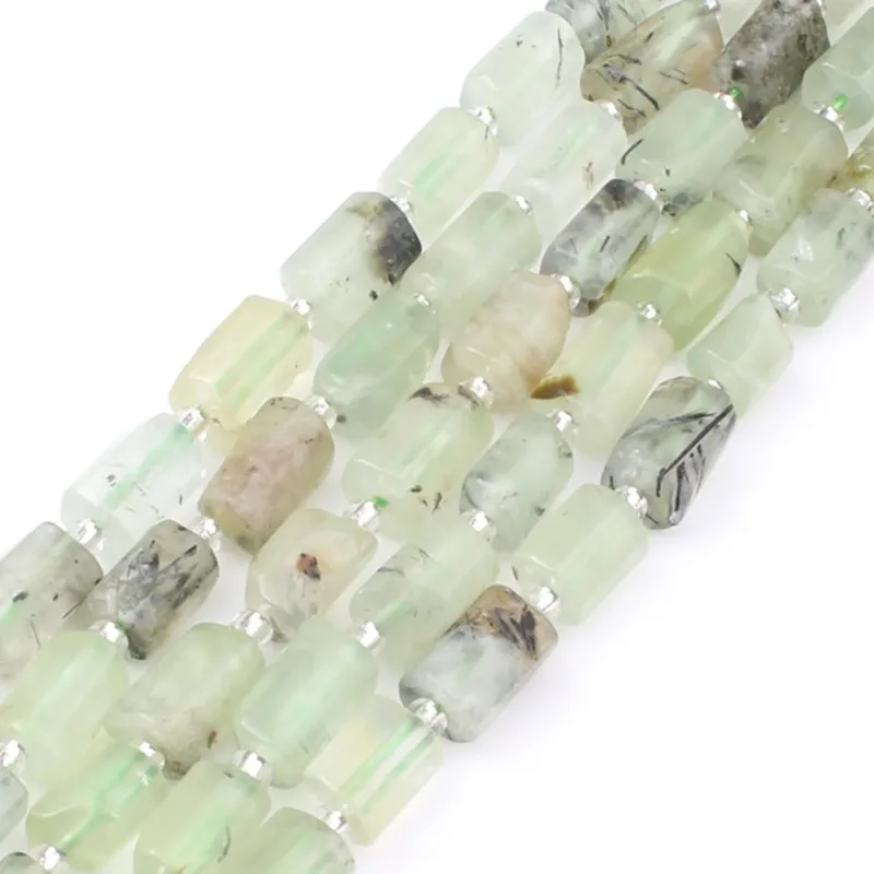 

Natural 8x11mm Faceted Green Prehnites Stone Beads 7.5Inch Cylinder Shape Loose Beads For DIY Jewelry Making Bracelet