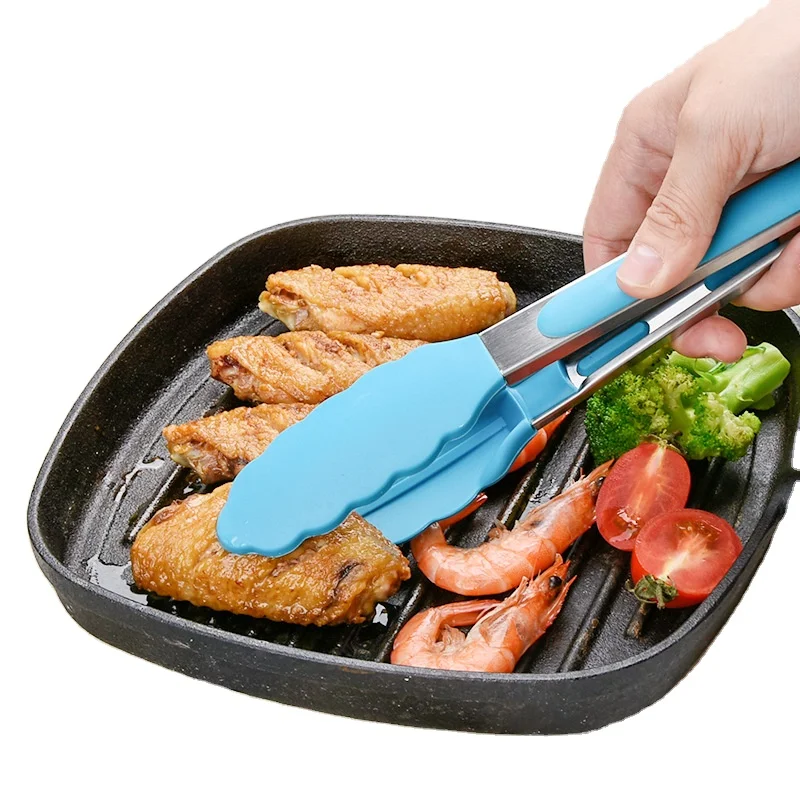 

Stainless Steel Heat Resistant Barbecue Grill Cooking Kitchen Tongs Salad Food Tongs Clamp Ice Silicone Food Tong