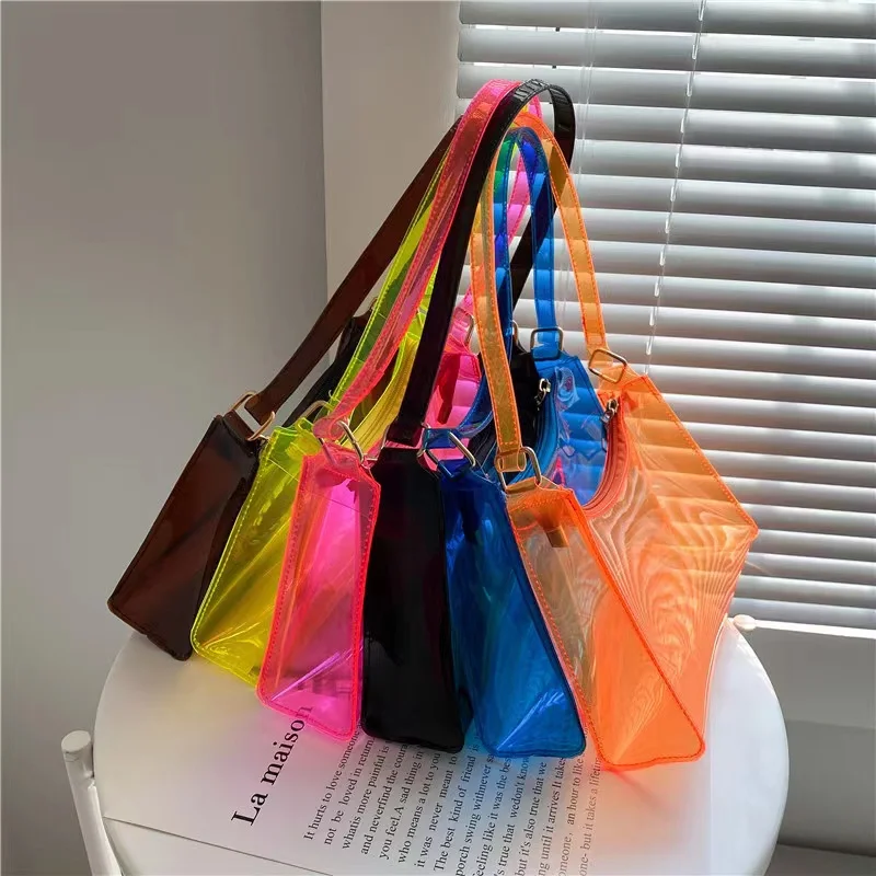 

Waterproof Customized Printing Candy Colored Transparent PVC Jelly Beach Tote Bag Jelly Bag Purse Handbag