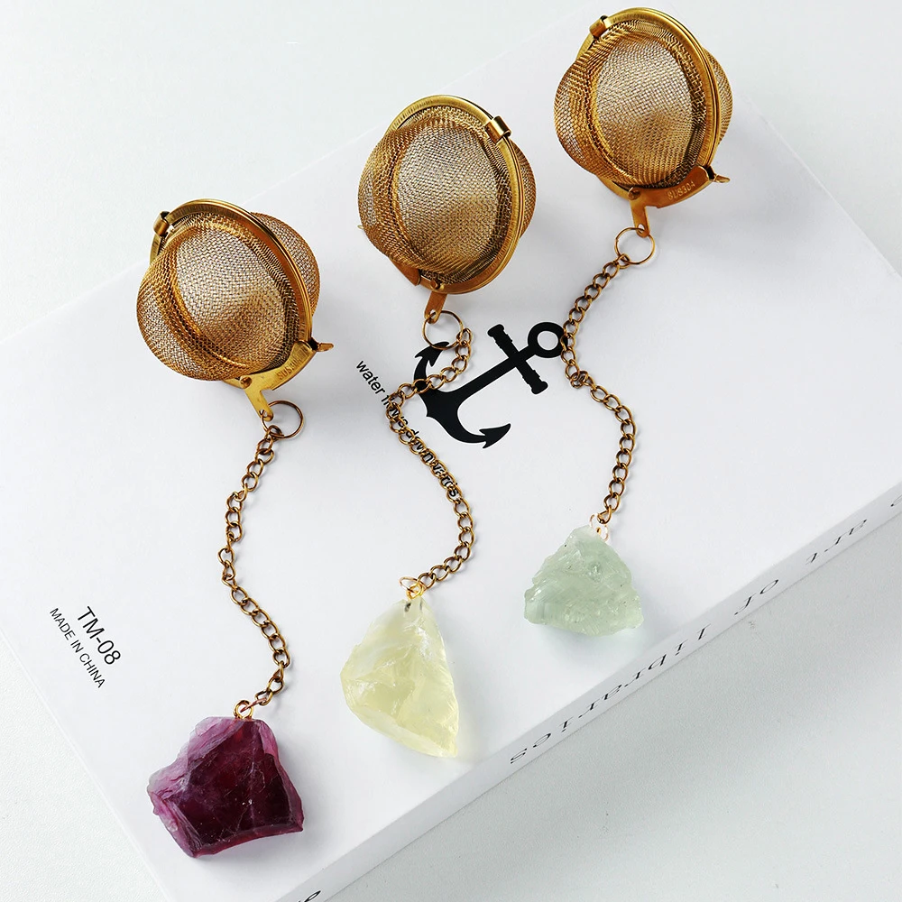 

High Quality Stainless Steel Ball Tea Infuser Filters Diffuser gemstone healing crystal amethyst Tea Infuser Strainer rose gold
