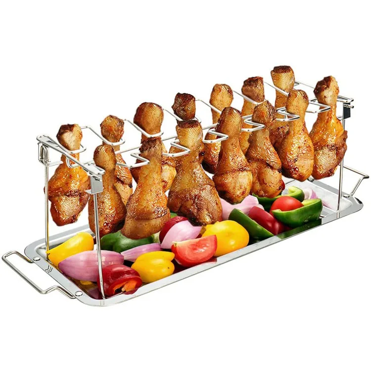 

Chicken wing roasting rack grill bbq accessories stainless steel bbq rack chicken wing rack with 12-slot, Silver
