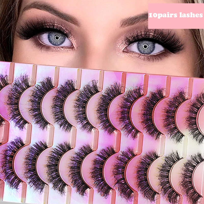 

Lashes 10 Pairs 3D Faux Mink Lashes Fluffy Soft Wispy Volume Natural long False Eyelashes Eye Lashes Reusable Eyelashes Makeup