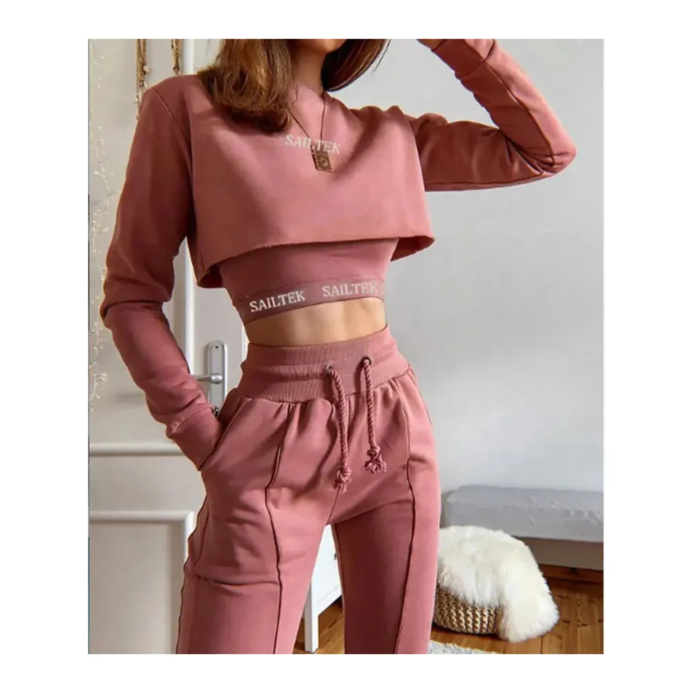 

Solid Color Organic Cotton Fabric 2 Piece Crop Top Jogger Set 2023 Causal Two Piece Loungewear Sets Lounge wear Sets Women