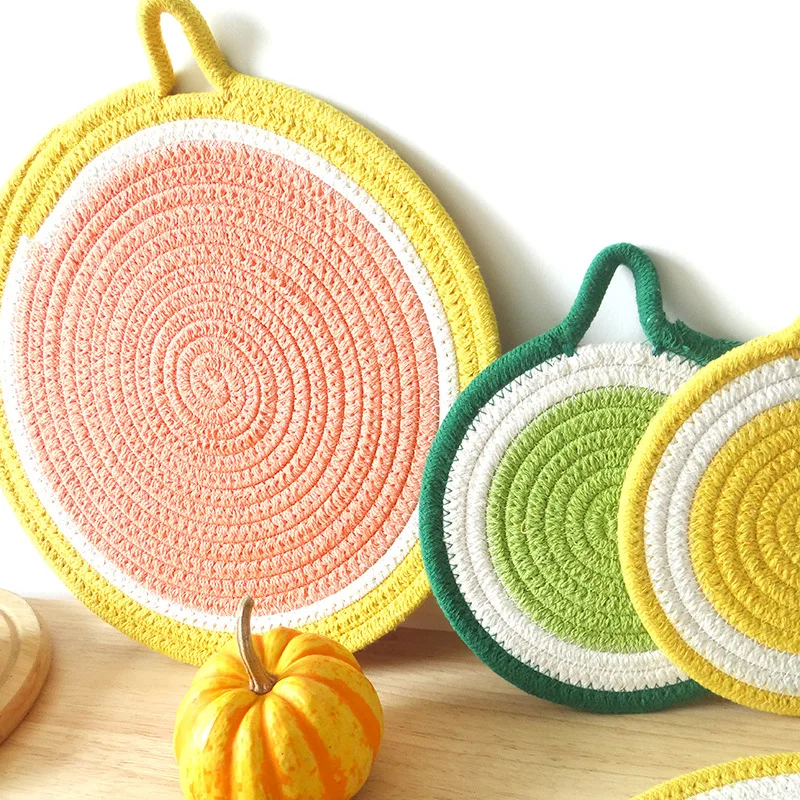 

Lovely fruit colorful woven kitchen trivets heat proof pot holder tablemat, As pictured