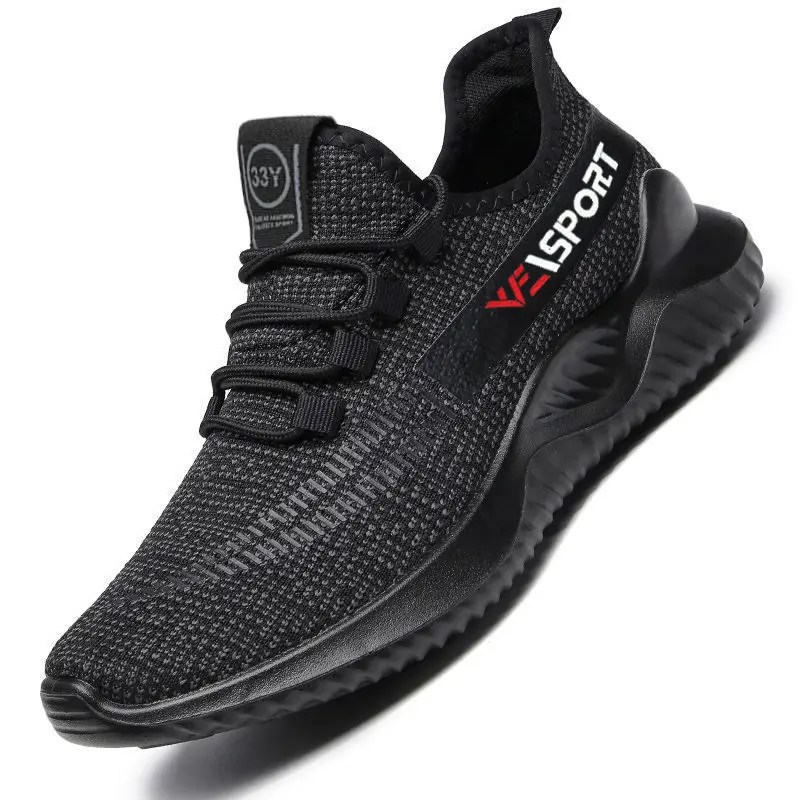 

wholesale mesh insole sports Light Weight cheap in china men sport casual running shoes, Custom ( black&red)