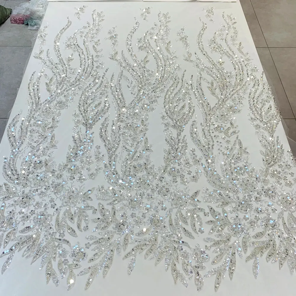 

ZX99293 new Luxury african french tulle lace black handmade beaded bridal voile lace fabric for dress