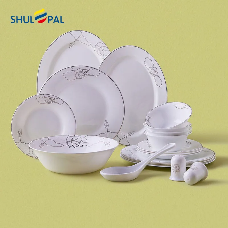 

Shulopal 18piece Pakistan Dinnerware for 4 Tempered Opal White Glass Soup Salad Bowl Plate Dishes Set