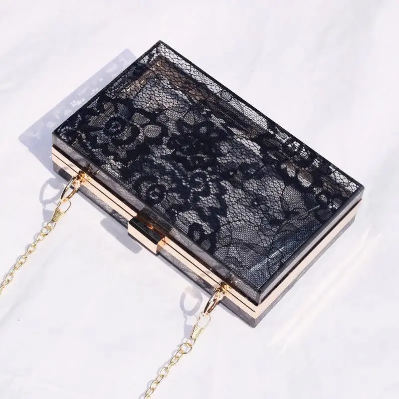 

Trendy Women Acrylic Clear Lace Clutch Bag Transparent Crossbody Purse Handbag Party Evening Bags