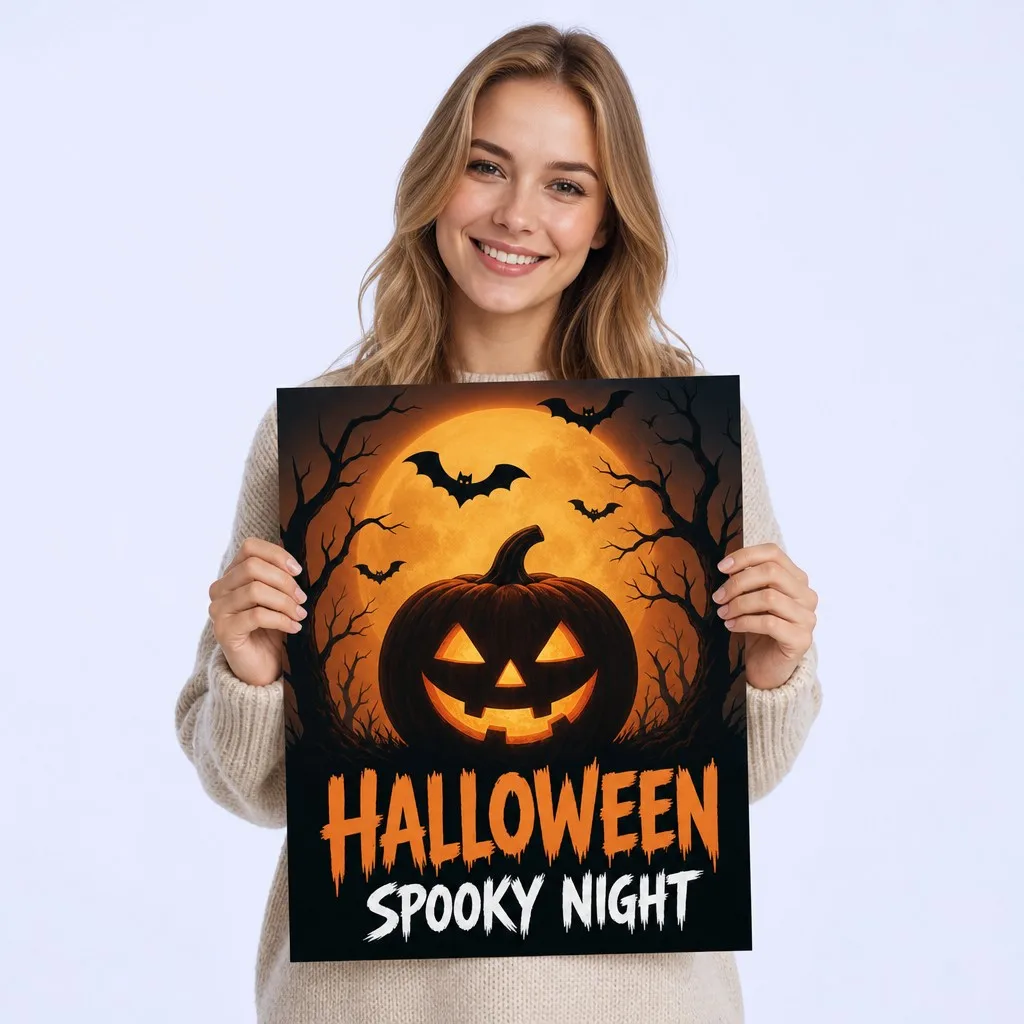 Model Holding Halloween Poster